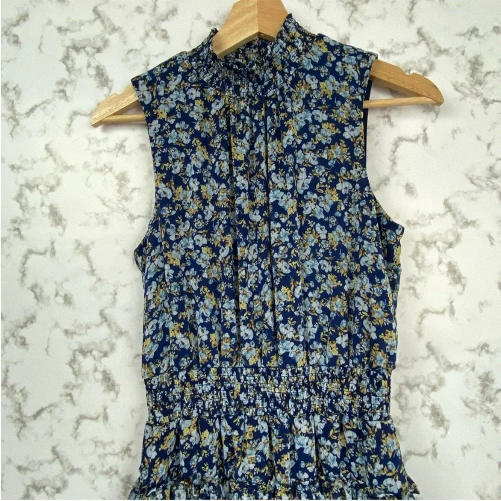 1. State Blue Floral Halter Tiered Smocked Spring Cottagecore Dress Blue XLarge - Picture 6 of 16